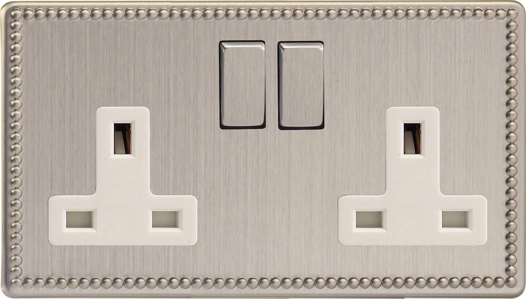 Varilight 2-Gang (Double), 13 Amp Switched Socket, Dimension Screwless Jubilee Brushed Steel XDY5WS.JS