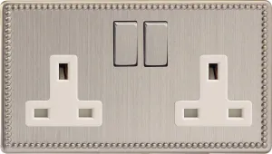 Varilight 2-Gang (Double), 13 Amp Switched Socket, Dimension Screwless Jubilee Brushed Steel XDY5WS.JS
