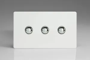 Varilight 3-Gang 6A 1- or 2-Way Push-On/Off Impulse Switch (Twin Plate) Premium White XDQP3S