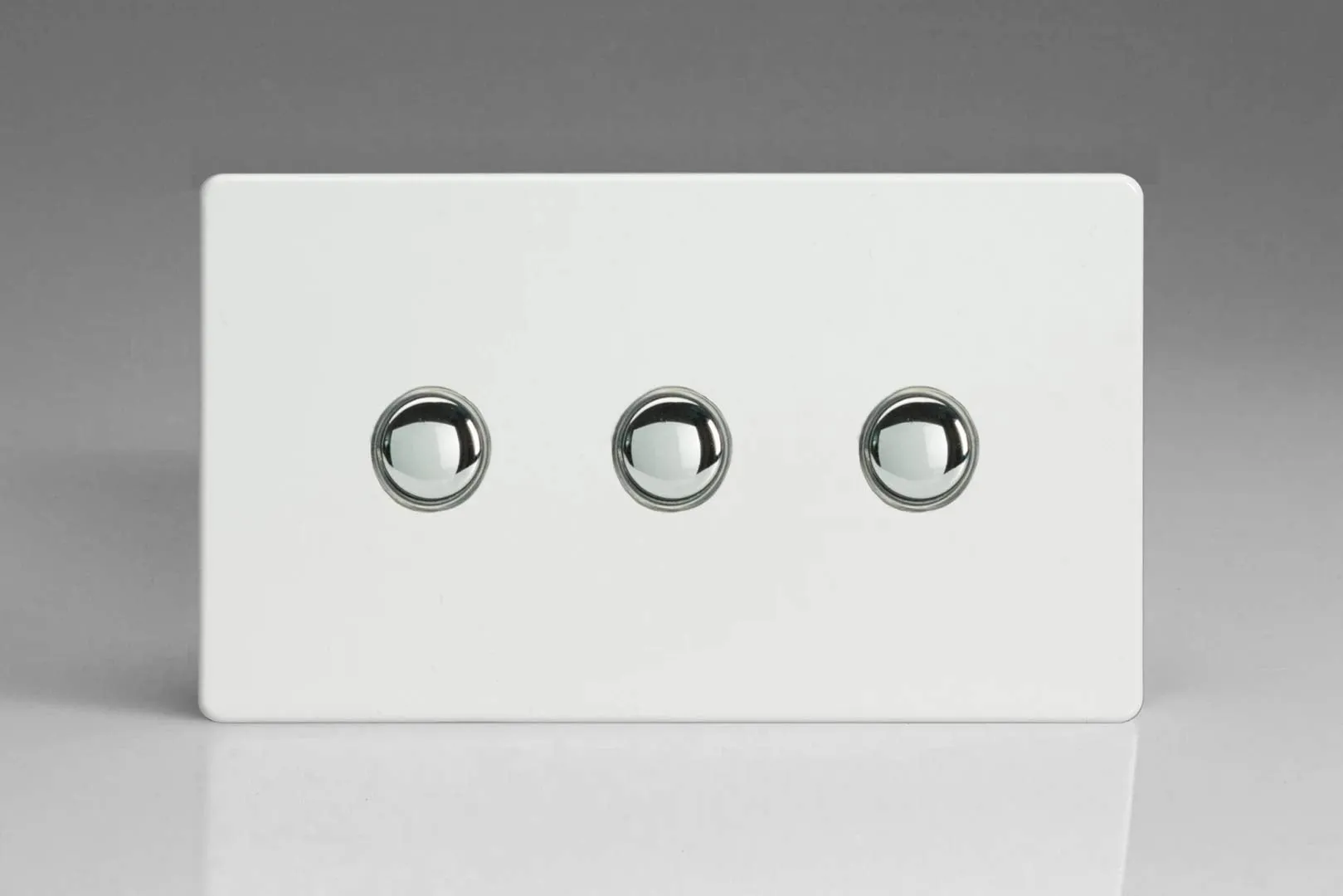 Varilight 3-Gang 6A 1- or 2-Way Push-On/Off Impulse Switch (Twin Plate) Premium White XDQP3S