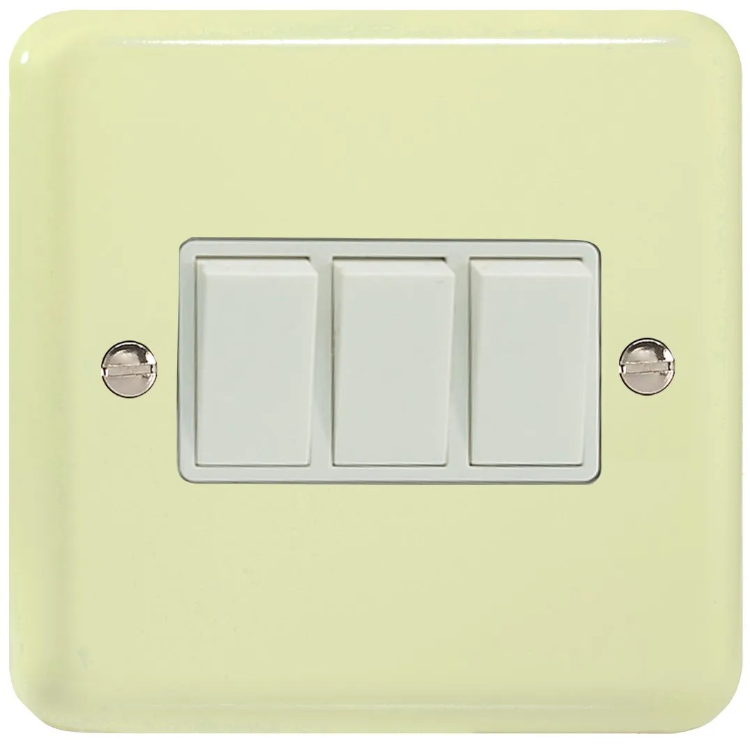 Varilight 3 Gang (Triple), 1 or 2 Way 10 Amp Switch, Classic Lily White Chocolate XY3W.WC