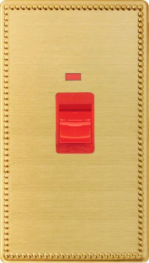 Varilight 45 Amp Cooker Switch with Neon (Vertical Double Size), Dimension Screwless Jubilee Brushed Brass XDY45NWS.JB
