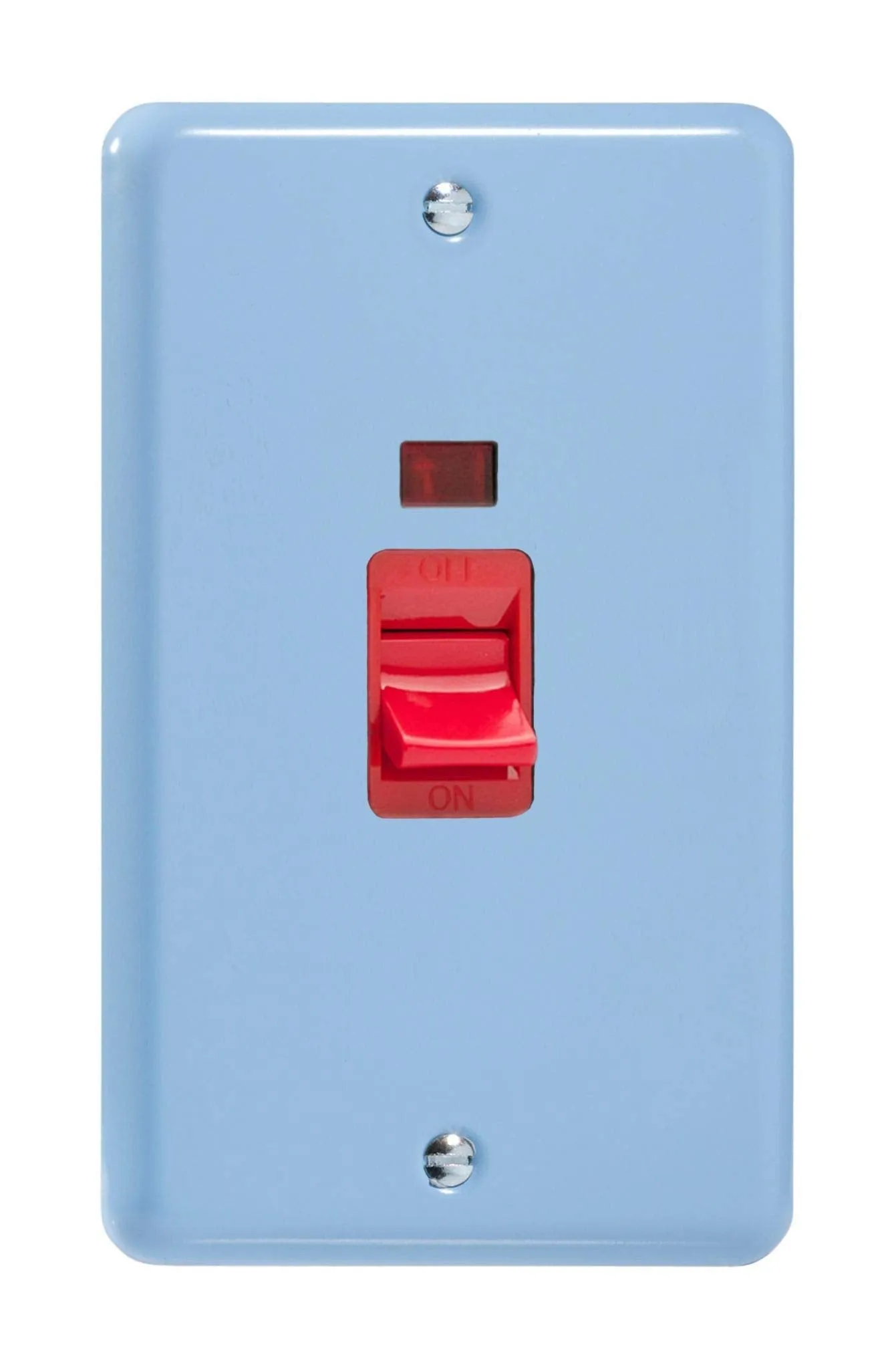 Varilight 45A Cooker Switch   Neon (Vertical Twin Plate, Red Rocker) Duck Egg Blue XY45N.DB