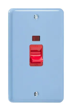 Varilight 45A Cooker Switch   Neon (Vertical Twin Plate, Red Rocker) Duck Egg Blue XY45N.DB