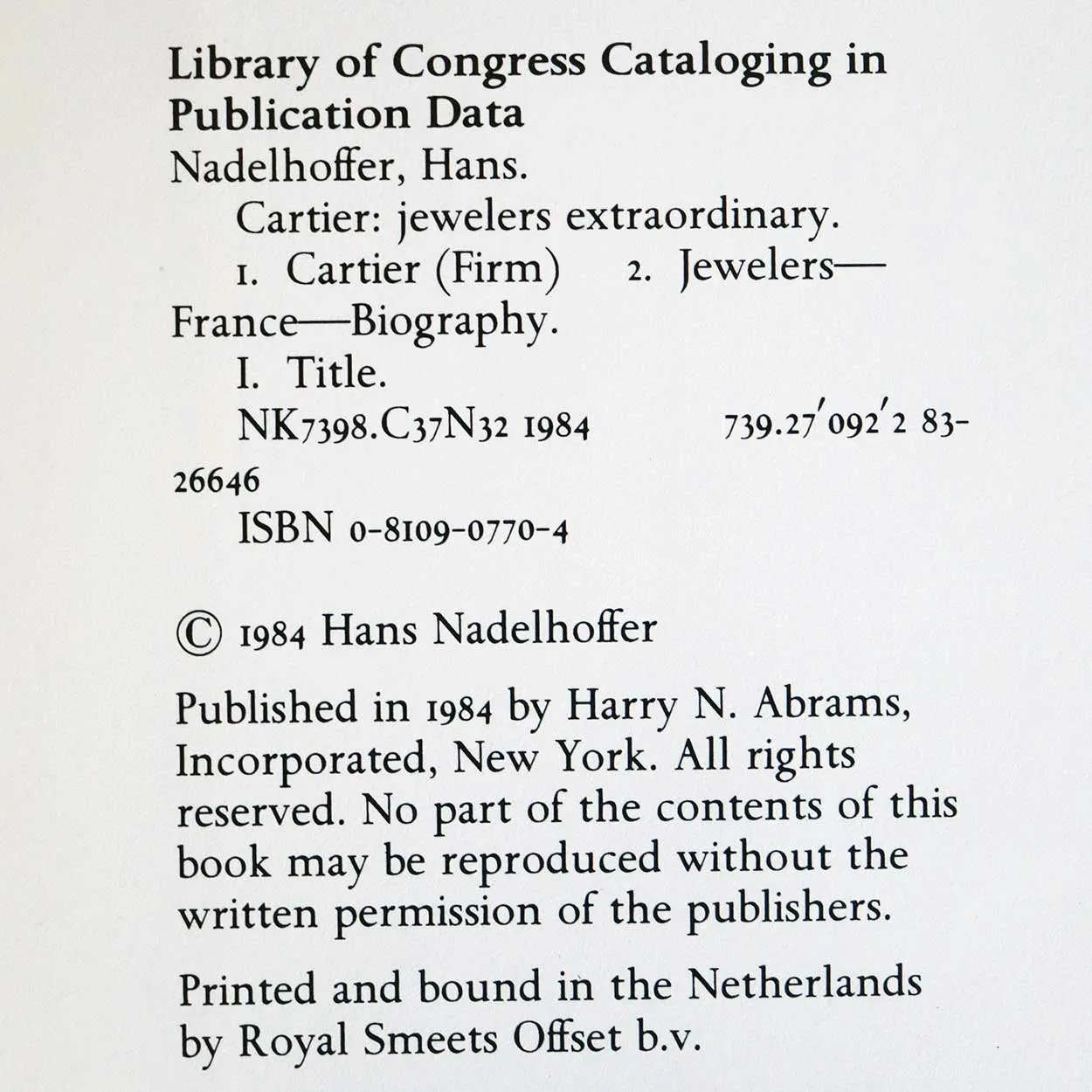 Vintage Book: Cartier, Jewelers Extraordinary by Hans Nadelhoffer