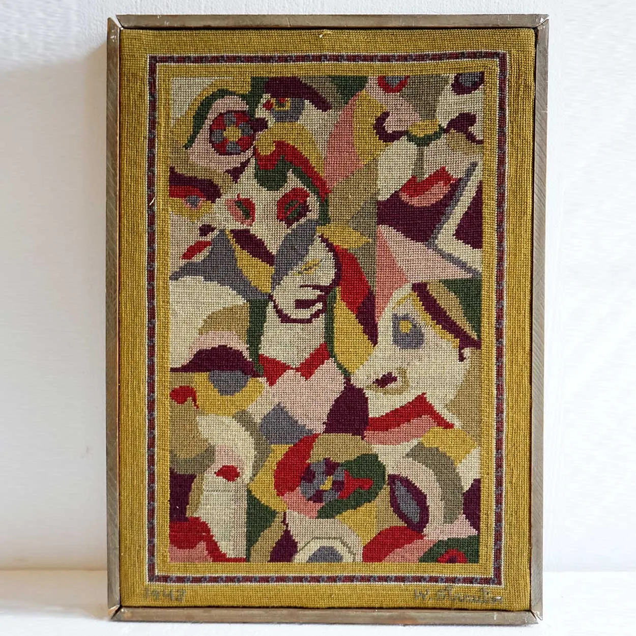 Vintage Framed WALLY STRAUTIN Abstract Needlework