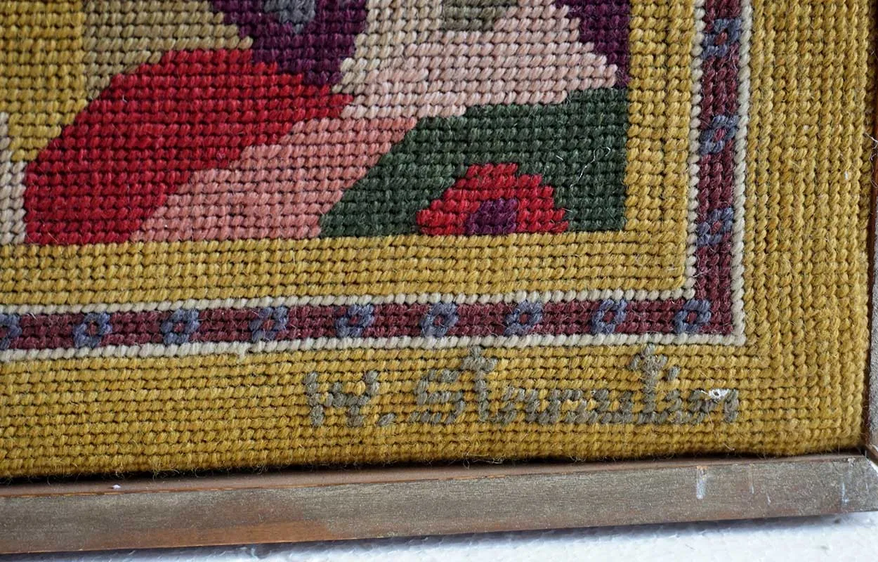 Vintage Framed WALLY STRAUTIN Abstract Needlework