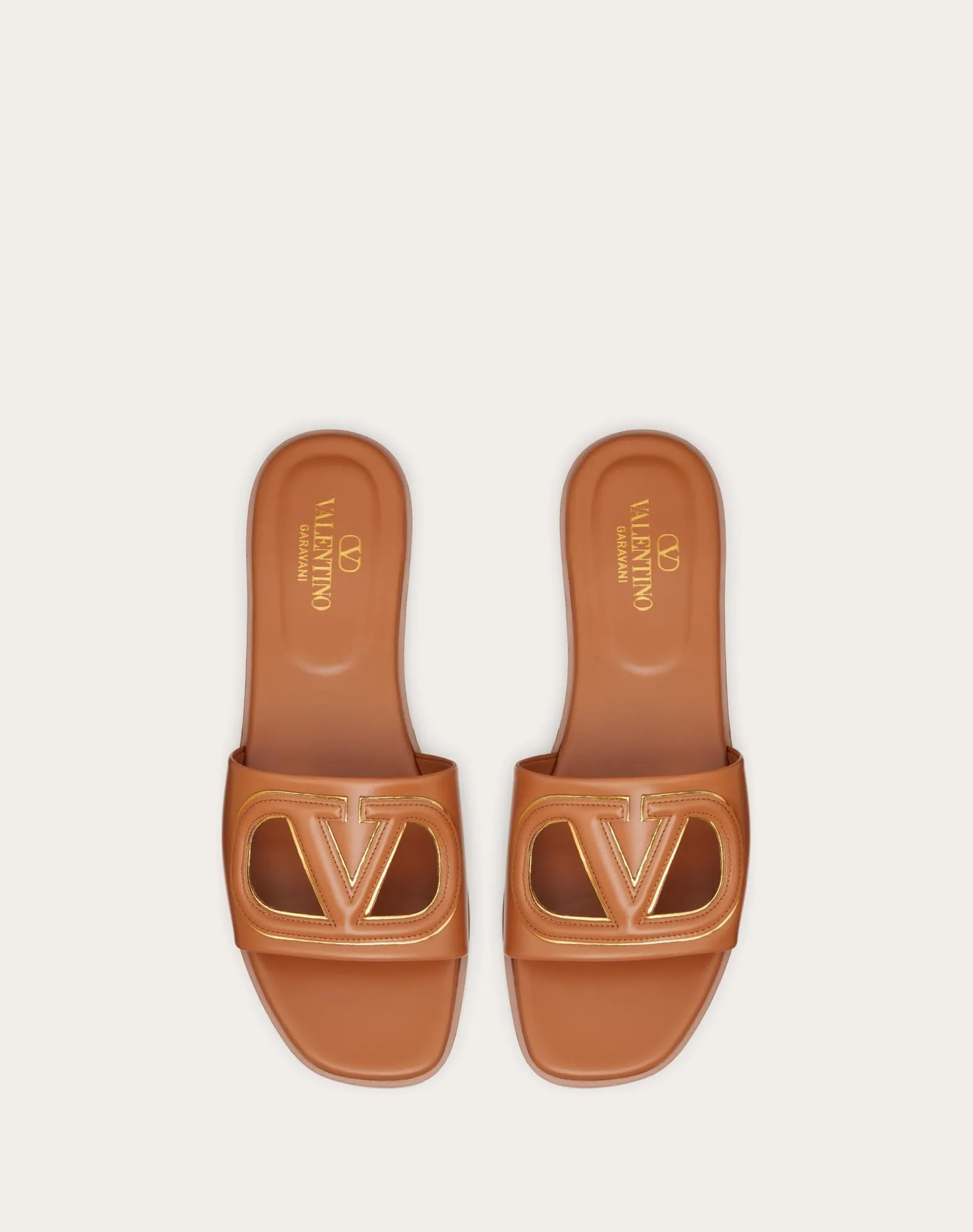 Vlogo Cut-Out Calfskin Slide Sandal
