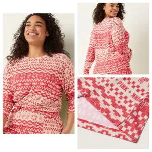 Vs Victorias Secret Pink Cozy Jersey Sleep Shirt Top Pajama Red Fair Isle L