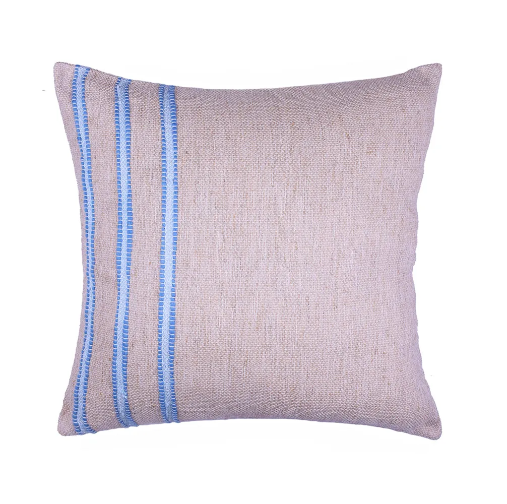 Washed Blue Striped Raw Linen Square Pillow