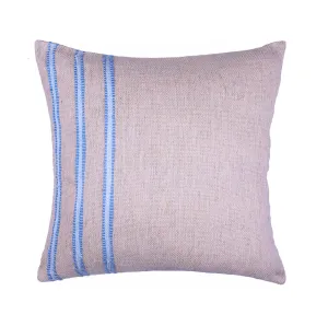 Washed Blue Striped Raw Linen Square Pillow