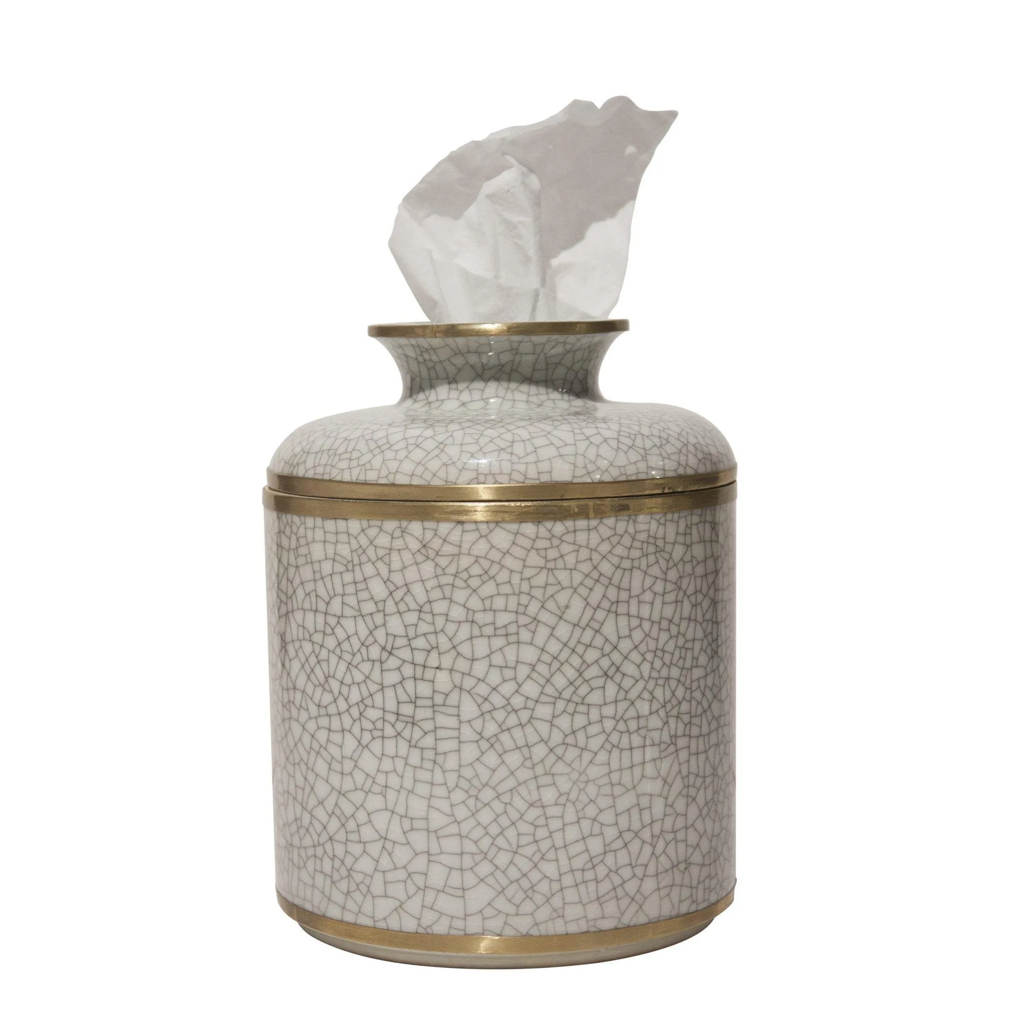 White Crackle Glaze Round Tissue Box