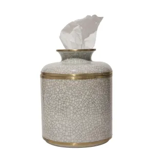 White Crackle Glaze Round Tissue Box