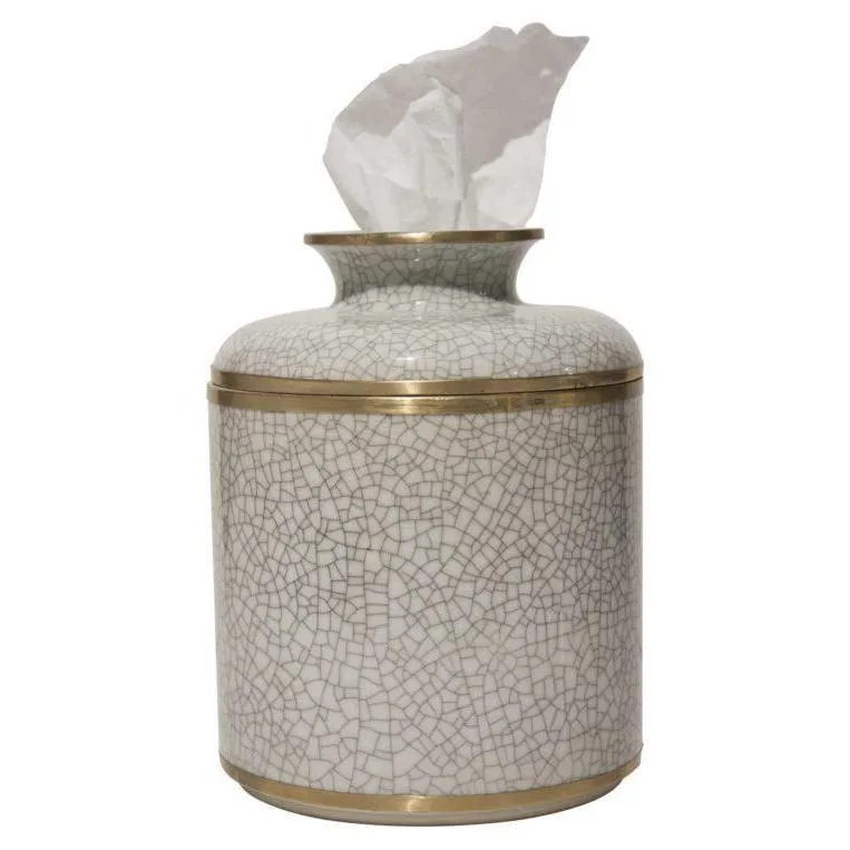 White Crackle Glaze Round Tissue Box