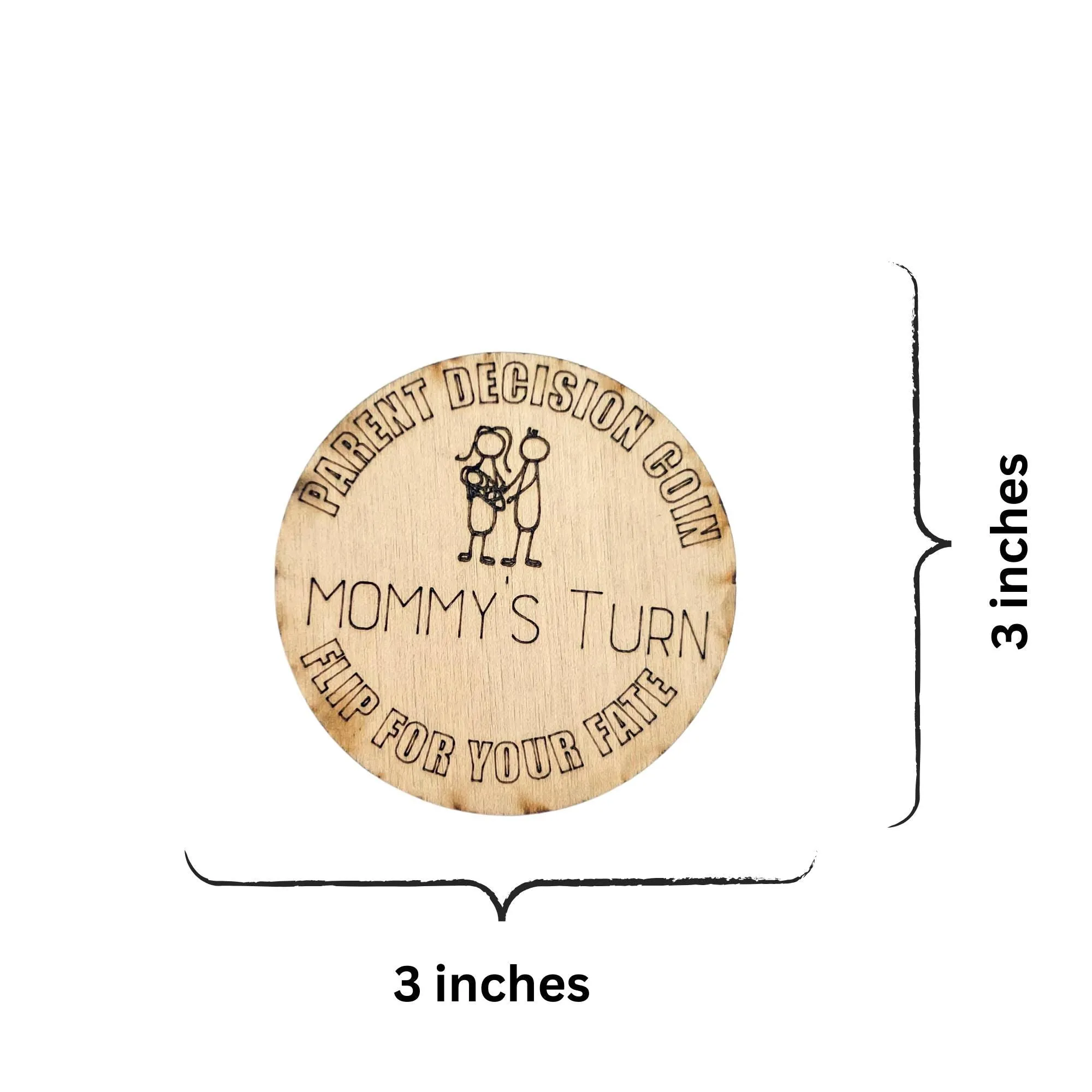 Wooden Parent Decision Coin – 3x3 Inches Engraved Baby Design | "Mom's Turn" & "Dad's Turn" New Parent Gift