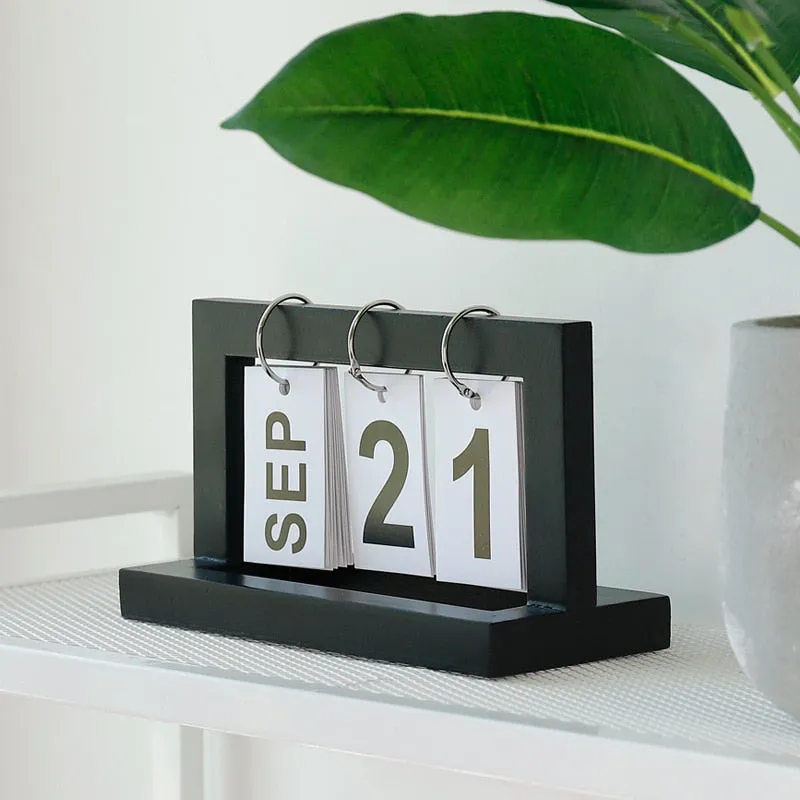 Wooden Vintage Home Desktop Manual Flip Calendar