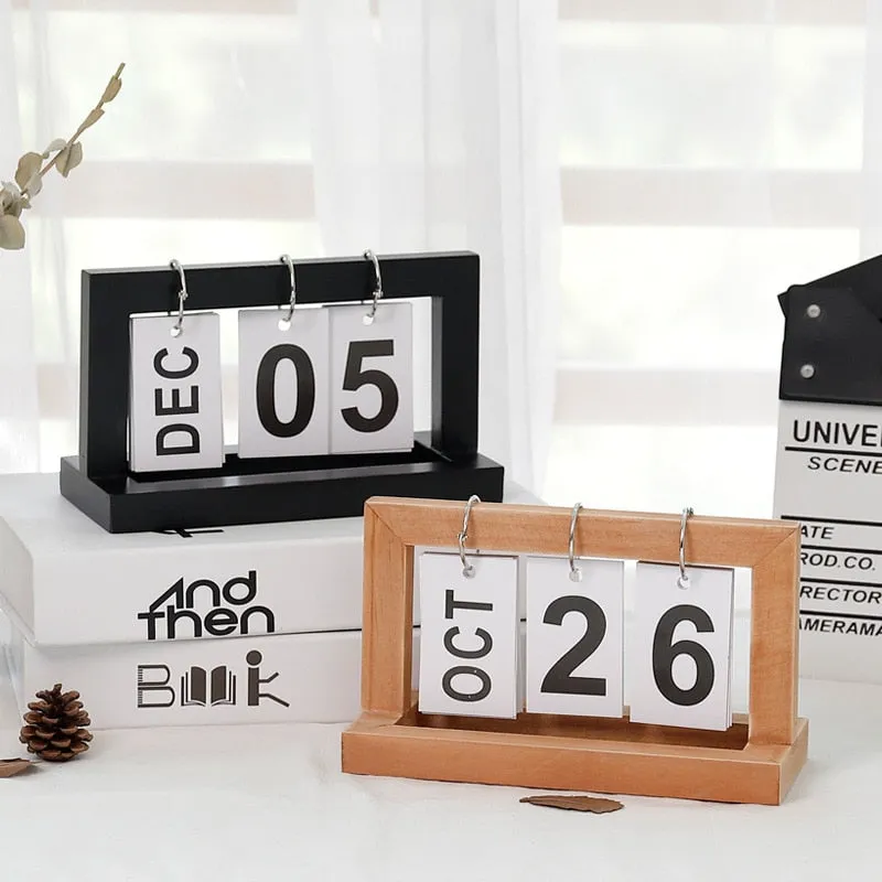 Wooden Vintage Home Desktop Manual Flip Calendar