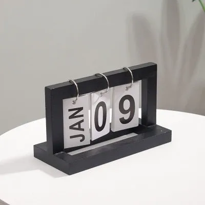 Wooden Vintage Home Desktop Manual Flip Calendar