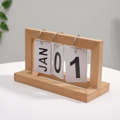 Wooden Vintage Home Desktop Manual Flip Calendar